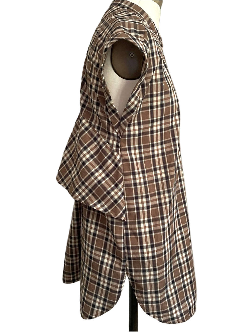Classic Brown Blue Plaid Sleeveless Tunic Blouse - Small, Japanese brand 🇯🇵 - Picture 5 of 12